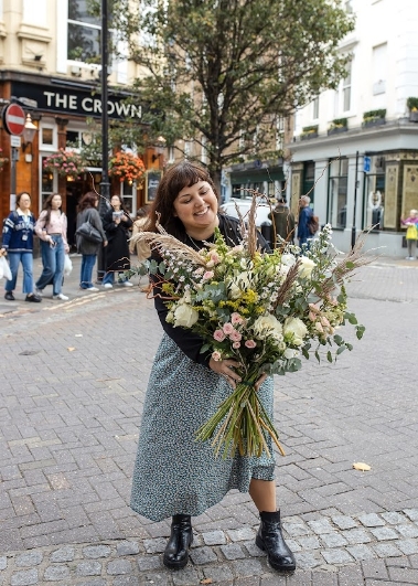 wild garden looking bouquet with a lots of foliages, eucalypthus, fillers with delivery to London, UK