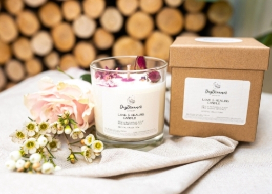 Love and Healing Soy wax candle handmade in London, UK